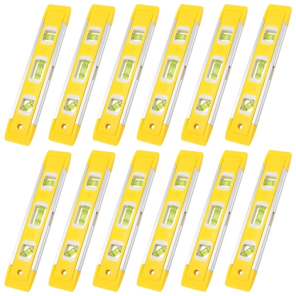 12 Pack 9 Inch Magnetic Torpedo Level with 45, 90, 180 Degree Bubbles, Plastic Shell Shock Resistant Torpedo Level, Yellow Spirit Level Measuring Tool