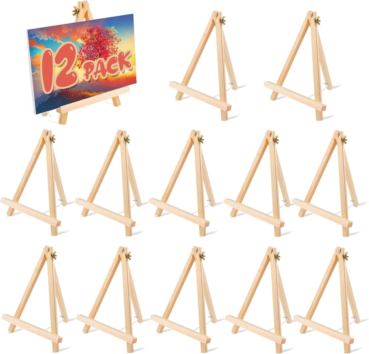 12 Pack 9 Inch Wood Easels, Easel Stand for Painting Canvases, Tripod, Kids Student Tabletop Easels Painting, Art Craft Artist Adults Students