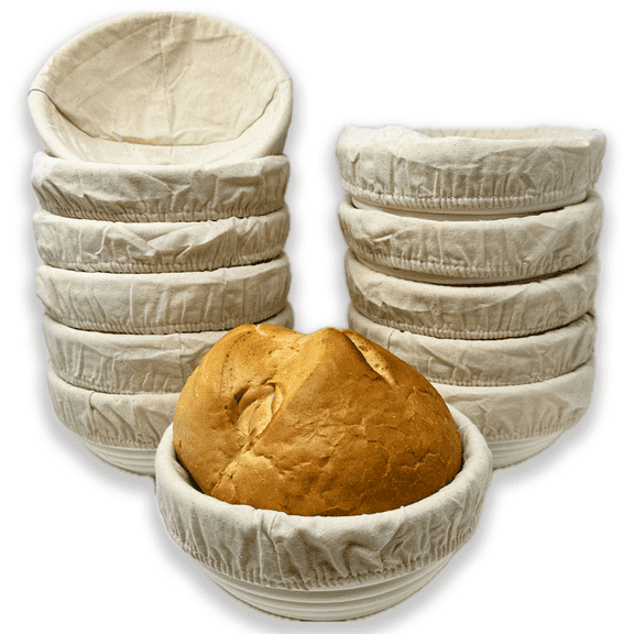 12 Pack 9" Round Banneton Proofing Baskets with Cloth Liner - Premium Artisan Rattan Bread Proofing Basket Set for Sourdough, Artisan Boules & Dough Rising – Bulk Supply for Home & Bakery