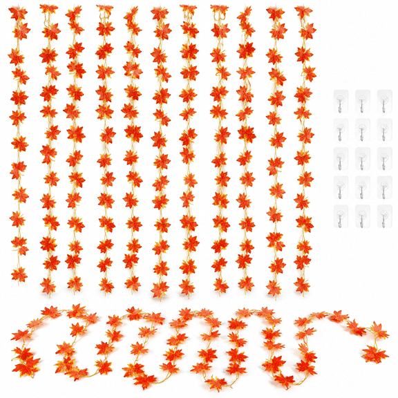 12 Pack 92Ft Fall Leaf Garland Artificial Maple Leaves Silk Autumn Hanging Vines Red Ivy Garland for Thanksgiving Home Wedding Party Garden Fireplace Christmas Decor