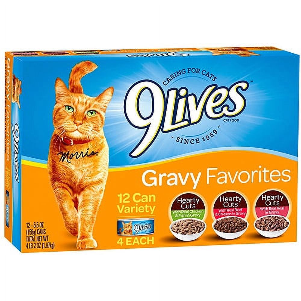 (12 Pack) 9Lives Gravy Favorites Variety Pack Canned Wet Cat Food, 5.5 oz. Cans - image 1 of 5