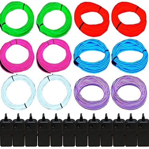 12 Pack 9ft Neon Light El Wire with Battery Pack (Blue, Green, Red, White, Purple, Pink)$$Home Decor, Kitchen, & Other