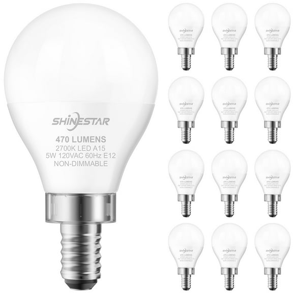 12 Pack A15 Ceiling Fan Light Bulbs 40W 2700K Daylight LED E12 Candelabra Small Base Light Bulbs, Non-Dimmable