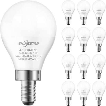 12 Pack A15 Ceiling Fan Light Bulbs 40W 5000K Daylight LED E12 Candelabra Small Base Light Bulbs, Non-Dimmable
