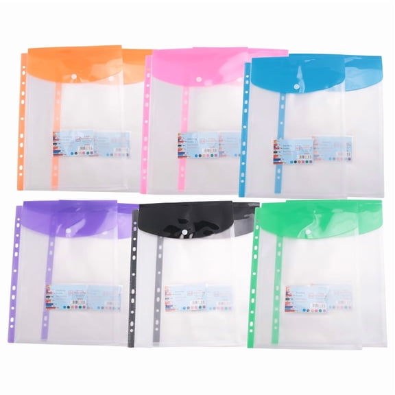 12 Pack A4 Punched Pockets Plastic Wallets - 11 Holes Expandable Binder Pocket Envelope File Folders