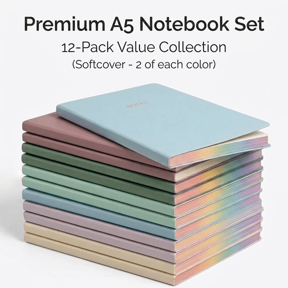 12-Pack A5 Softcover Notebooks, Pastel PU Leather Journals with Rainbow Edge , 6 Colors, 160 Page