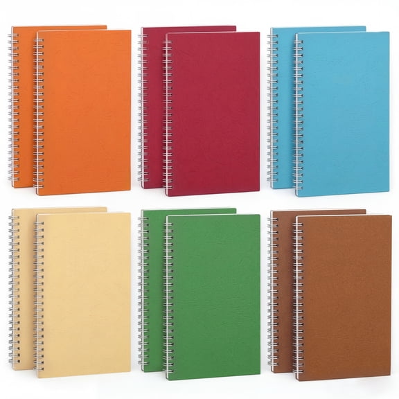 12 Pack A5 Spiral Notebooks, 8.3 x 5.5 Inch Textured Paper Covers, 50 Sheets 100 Pages, 6 Colors, 70gsm Ruled Writing Journal for School, Office, Meetings, Notes and Travel