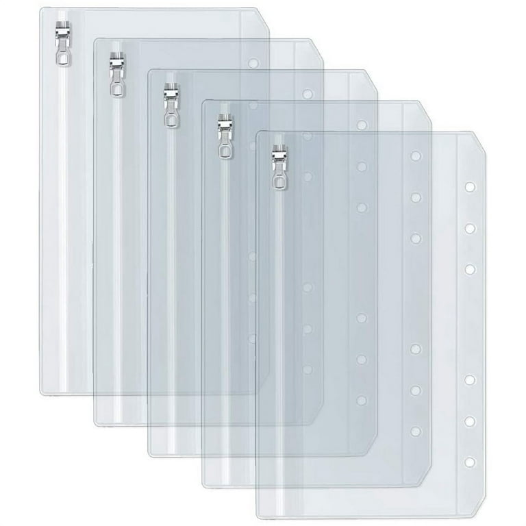 12 Pack A6 Binder Pockets with Metal Zipper & Extra Colorful Labels, 6-Hole  Punched Zipper Binder Pocket for 6-Ring Notebook Binder, Plastic Clear