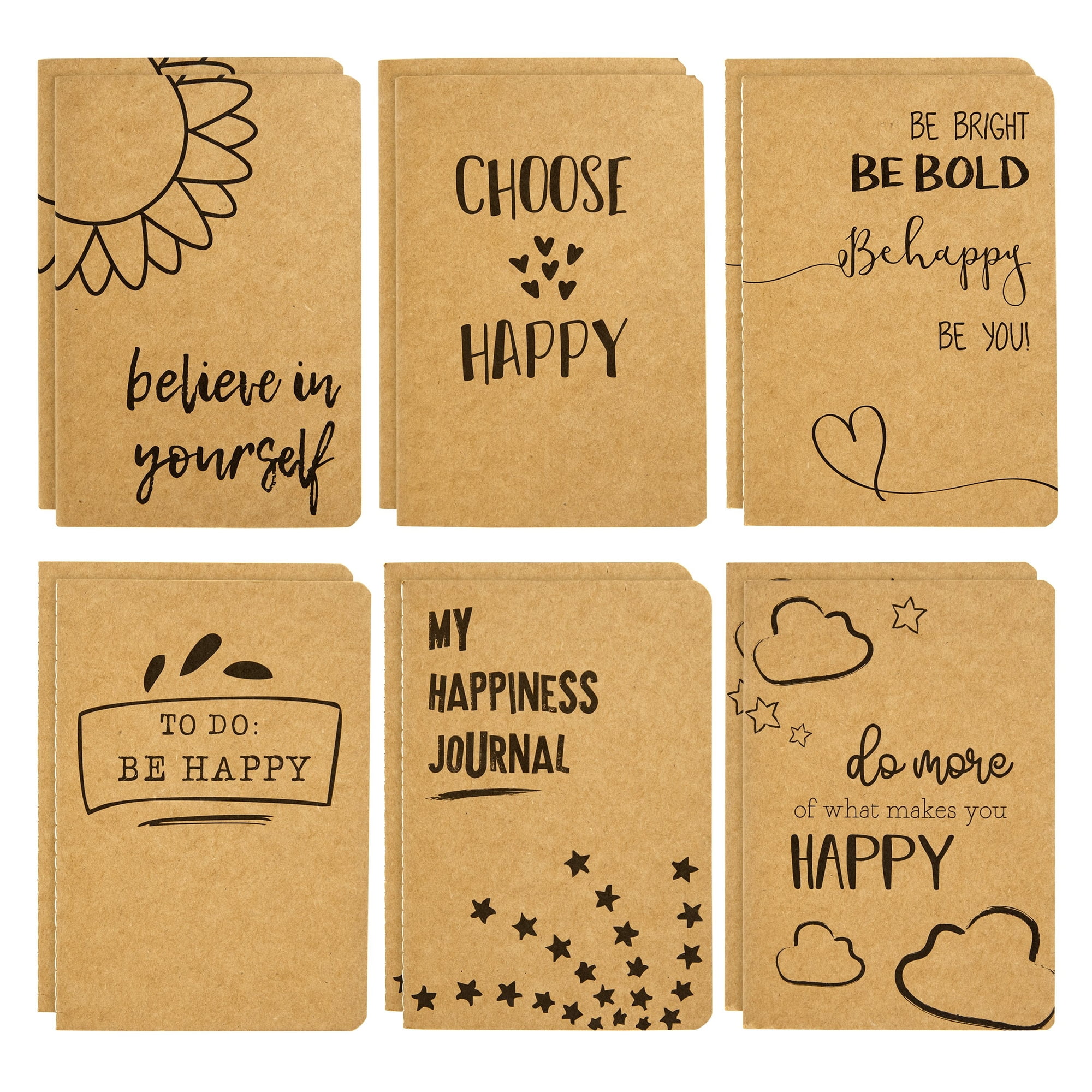 12 Pack A6 Notebook Bulk - 4x6 Brown Kraft Paper Lined Journals for Coworkers, Office Supplies (80 Lined Page, 4 x 5.75 In) - 6 Happy Designs