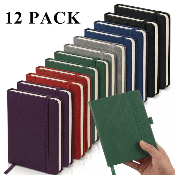 12-Pack A6 Pocket Notebooks, 3.7x5.7" Mini Journals with Ribbon Bookmark, 160 Page, Assorted Colors