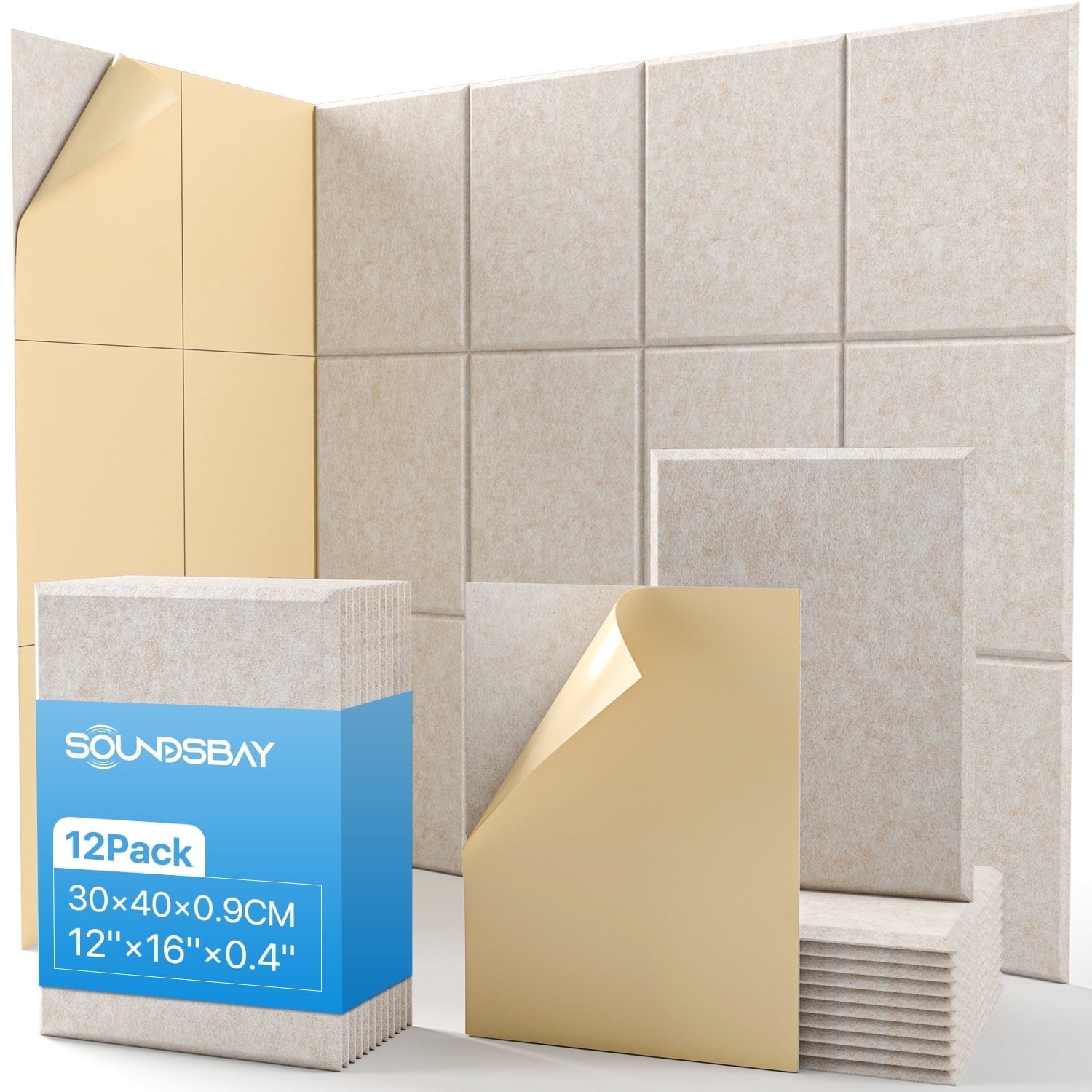 12 Pack Acoustic Panels Self-Adhesive, 16''X12''X0.4'' Rectangle Sound Proofing Panels for Door, Ceiling, Recording Studios