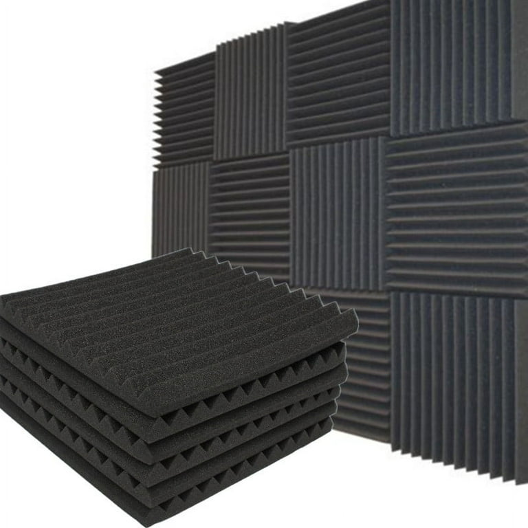 Kudosale 12 Pack Acoustic Panels Studio Soundproofing Foam Wedges Wall Foam Tiles Sound Proof Sound Insulation Absorbing 12 inch x 12 inch x 1 inch, Black