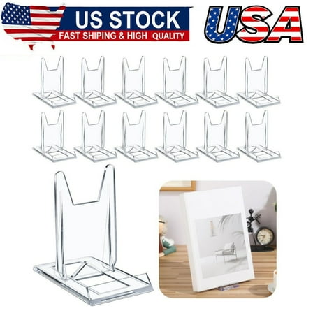 12 Pack Acrylic Book Stand for Display Adjustable Clear Display Holder Easel Collector Stand for Home Office Back to School Comic Album CD Magazine Postcard Artworks (4.2 x 4.3 x 2.35 Inch)