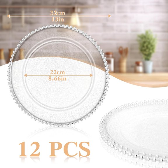 12 Pack  Acrylic Charger Plates 13 Inch Round Beaded Dinner  for Weddings, Parties, Home Use