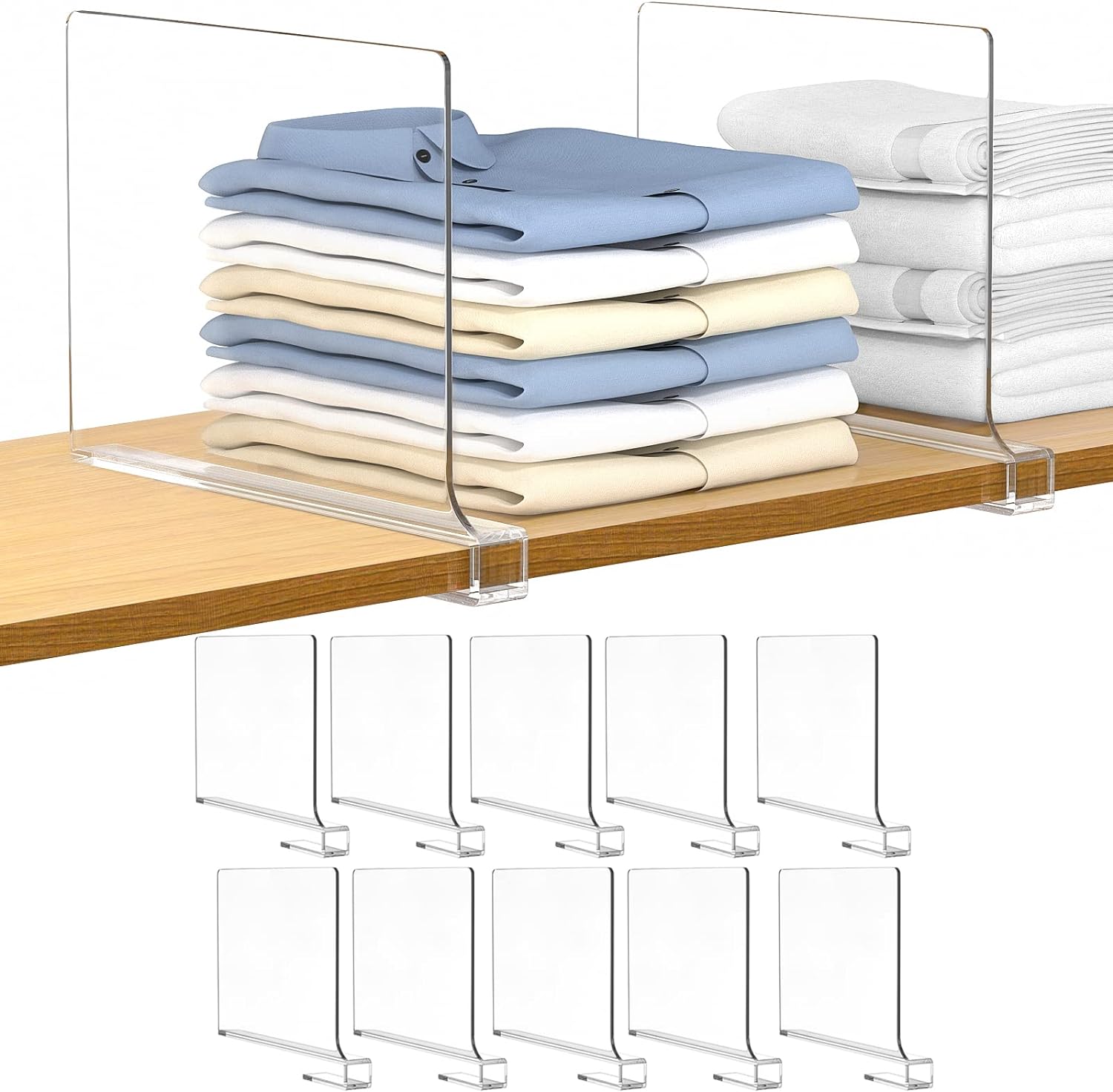 12 Pack Acrylic Clear Shelf Dividers for Organizer Closets Clothes