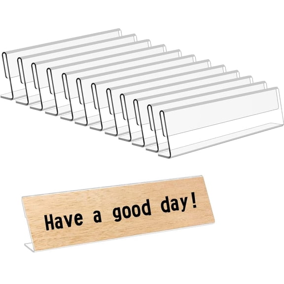 12 Pack Acrylic Display Stands Name Plates,2'' x 8'' Desk Name Plate Holder,Office Business Desk Sign Holder,Clear Back Sign Holder Stand for Desks Wedding Table Display, License Name Label Holder