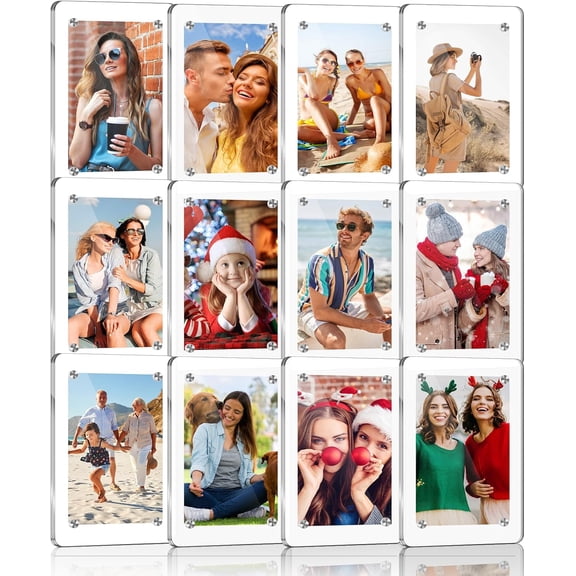 12 Pack-Acrylic Fridge Magnetic Frame, Mini Picture Frames, Double Sided Photo Magnet Frames for Refrigerator, Mini Clear Picture Frame, Gifts (2.36 x 3.54Inch)