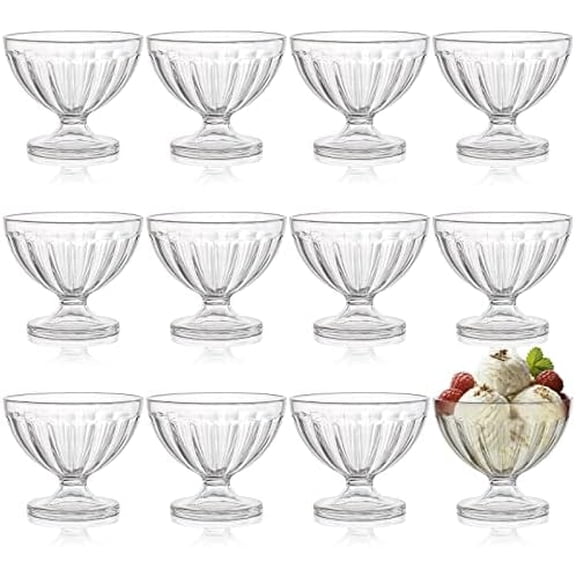 12 Pack Acrylic Ice Cream Bowls - 8 Oz Clear Plastic Dessert Cups Footed Ice Cream Bowls for Dessert, Sundae, Ice Cream, Salad, Cocktail, Condiment, Trifle$$Home Decor, Kitchen, & Other