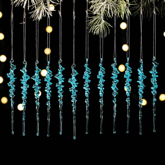 12-Pack Acrylic Icicle Christmas Ornaments, Sky Blue Hanging Decor for Tree Window Winter Holiday