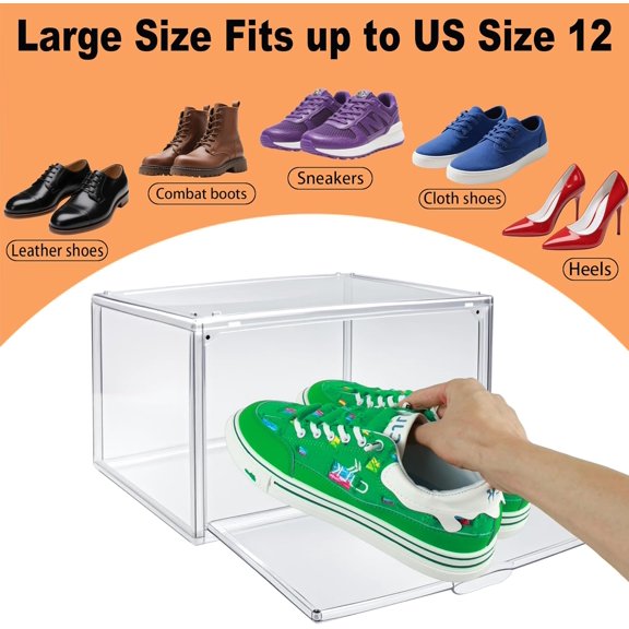 12 Pack Acrylic Shoe Storage Boxes with Magnetic Lids Clear Stackable Sneaker Display Case for Under Bed Organization