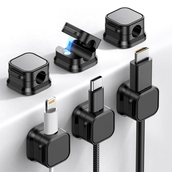 12 Pack Adhesive Cable Clips, Magnetic Cable Clips, Ideal Cable Management Cord Organizer Wire Keeper for Desk, Nightstand, Phone Charger, Computer, Home, Office, Car, Black