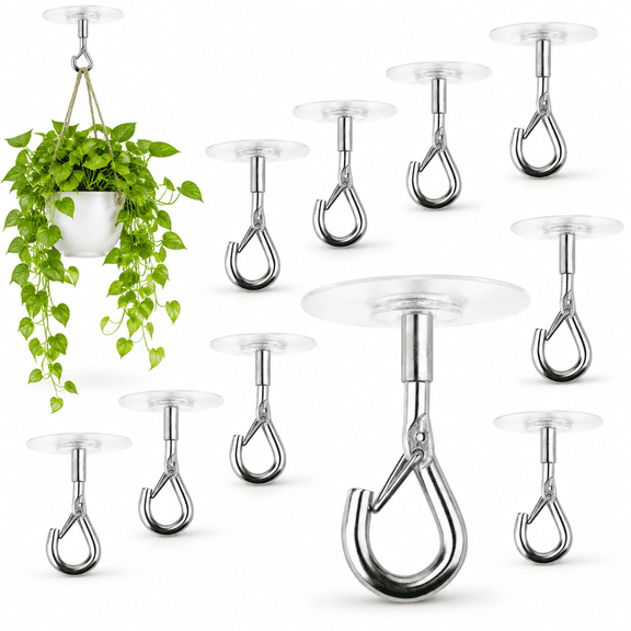 12-Pack Adhesive Ceiling Hooks, Stainless Steel Eye Hooks, No Drilling Required