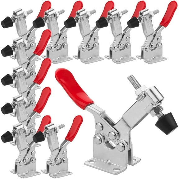 12 Pack Adjustable Toggle Clamp 201-B Style Quick Release Toggle Latch Hold Down Clamp Antiskid Red Horizontal Clamps 360 Lbs Holding Capacity Quick Release Woodworking Tool