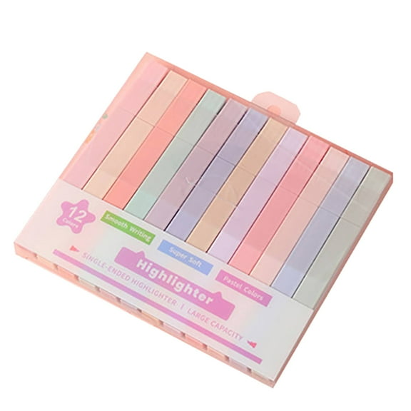 12 Pack Aesthetic Pastel Highlighters Dual Tip Soft Pen No Bleed For Journaling Bible And Note Taking(Single-Ended)