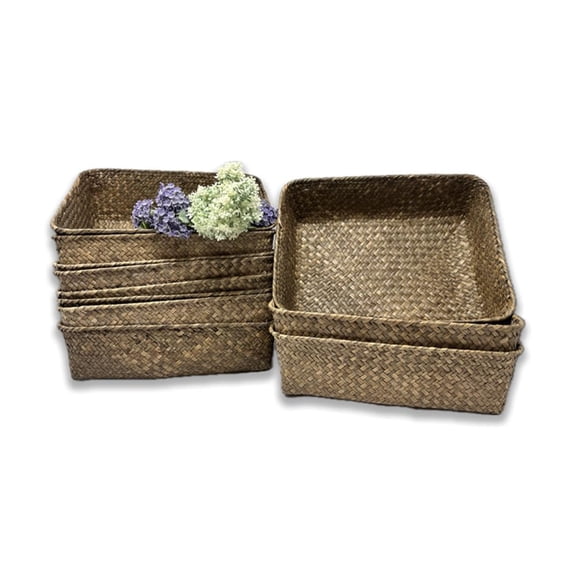 12 Pack Alexa 10" Natural Medium Rectangular Utility Tray  Handmade Handwoven Seagrass Baskets for Pantry, Shelf, Closet, Office, Bathroom, Decorative Storage and Organization  Bulk Supply Set