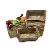 12 Pack Alexa 10" Natural Medium Slim Rectangular Utility Tray   Handmade Handwoven Seagrass Baskets for Pantry, Shelf, Closet, Office, Bathroom, Decorative Storage and Organizer   Bulk Supply Set