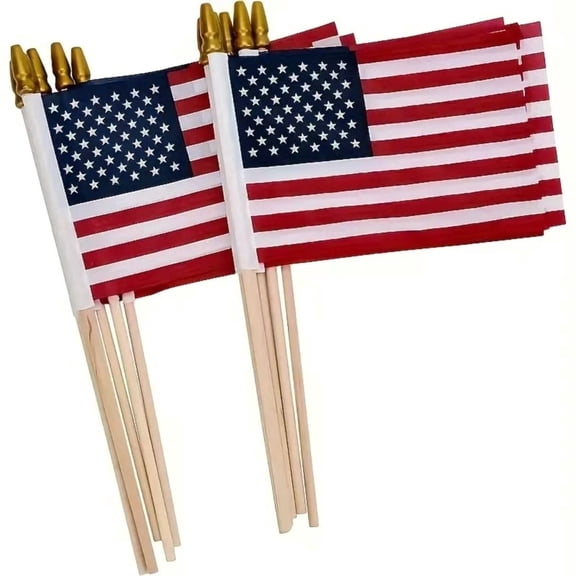 12 Pack American Flags on Stick US Flags for Outside 8x12 inch American Hand Held Stick Flags with Kid Safe Spear Top, Patriotic Veterans Day Decorations, 4th of July Decorations