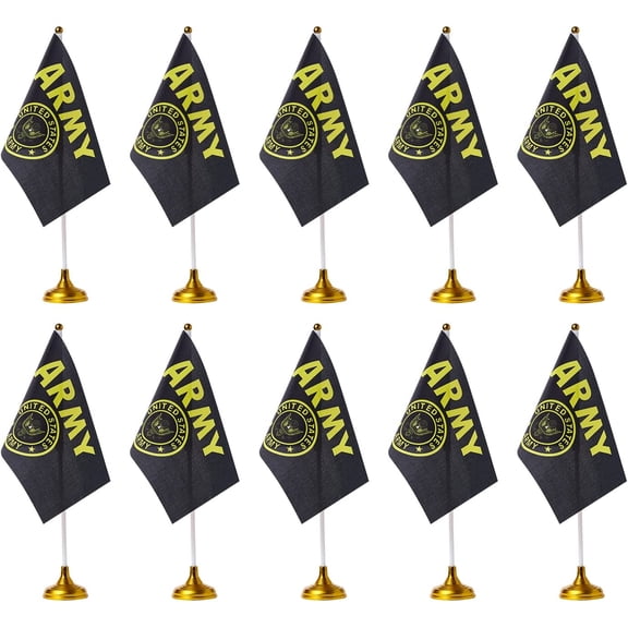 12 Pack American USA Gold Crest Desk Flag Small Mini US Military Table Flags With Stand Base,United States Army Festival Events Celebration Decorations