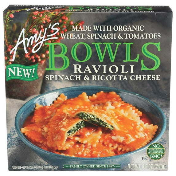 Amy's Non-GMO Spinach Ravioli Bowl, Organic Wheat & Tomatoes, 8.5oz (12 ...