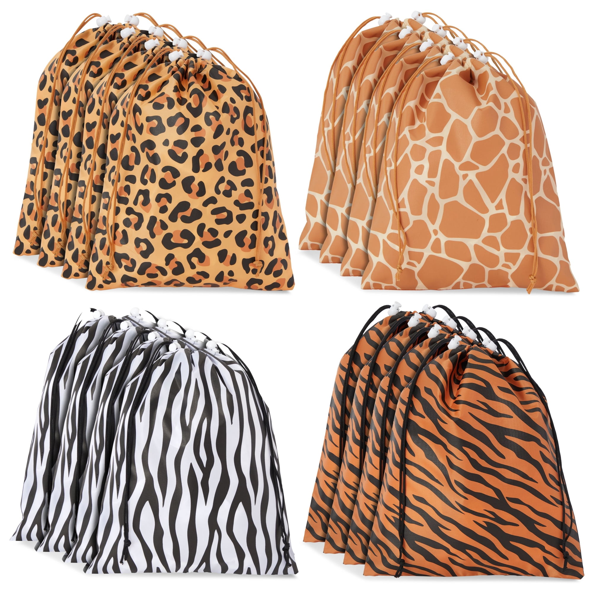 12 Pack Animal Print Drawstring Gift Bags for Jungle Safari