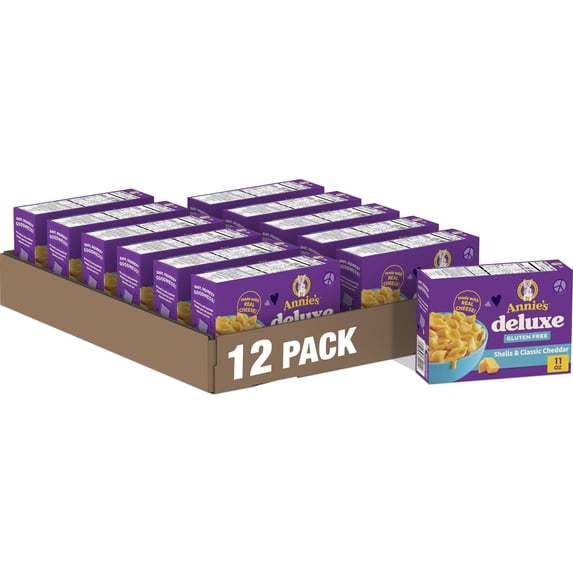 (12 pack) Annie's Deluxe Gluten Free Shells and Classic Cheddar, Pasta and Cheese Sauce, 11 oz