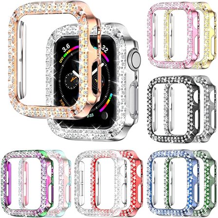 12 Pack for Apple Watch Series SE(2nd) 6 5 4 44mm Bling Case, Bumper Double Diamonds Rhinestone Protective Frame Replacement Accessories for iPhone Watch iWatch 44 mm Women