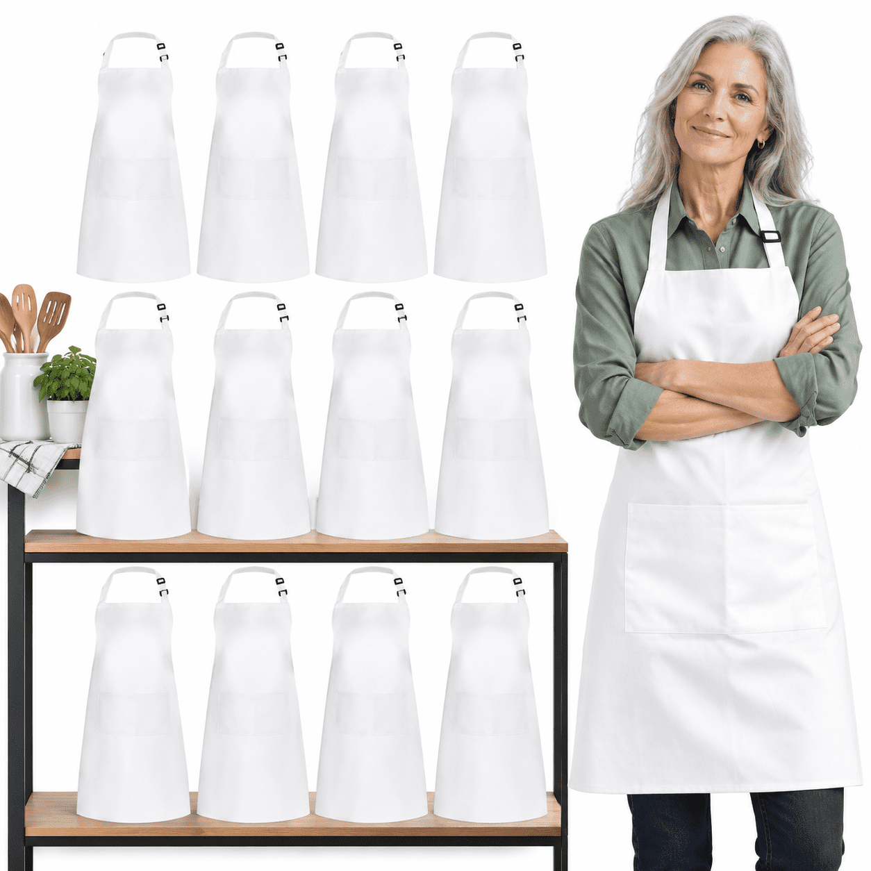 12 Pack Apron With 2 Pocket Aprons For Men Women Ton White - Walmart.com