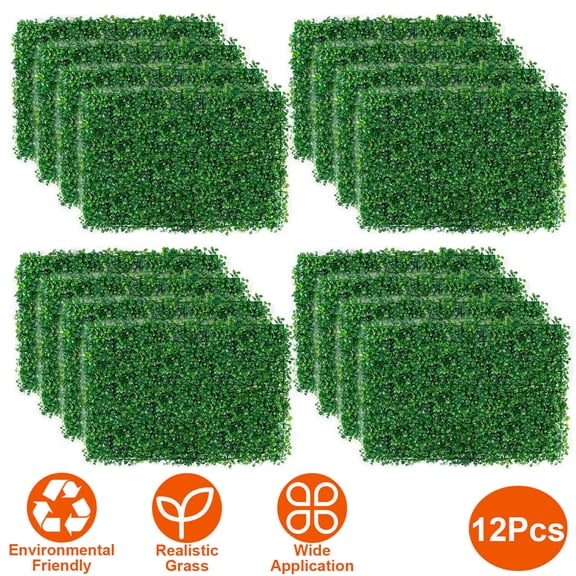 12 Pack Artificial Boxwood Mat Wall Hedge Decor Ties Fence Grass Decor 24"x16"