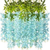 12 Pack Artificial Flowers Silk Wisteria Vine Ratta Hanging Flower (Red)