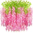 thumbnail image 1 of 12 Pack Artificial Flowers Silk Wisteria Vine Ratta Hanging Flower (Red), 1 of 5