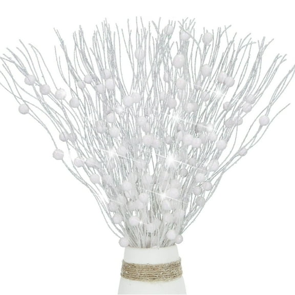12 Pack Artificial Glitter Berry Stem Ornaments 17 inch Fake Christmas Picks Decorative White Glittery Twigs Sticks Branches for Xmas Tree Vase DIY Wreath Crafts Home Decor
