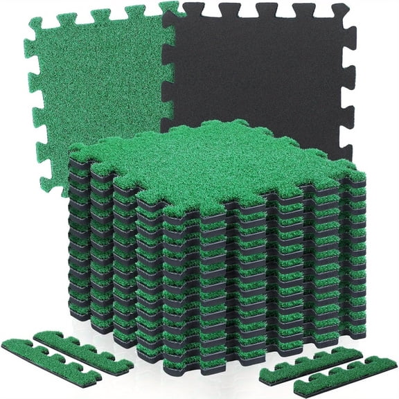 12-Pack Artificial Grass Tiles, 12"x12" Interlocking Fake Grass Squares for Indoor/Outdoor, Pet Turf, Patio, Balcony, DIY Decoration