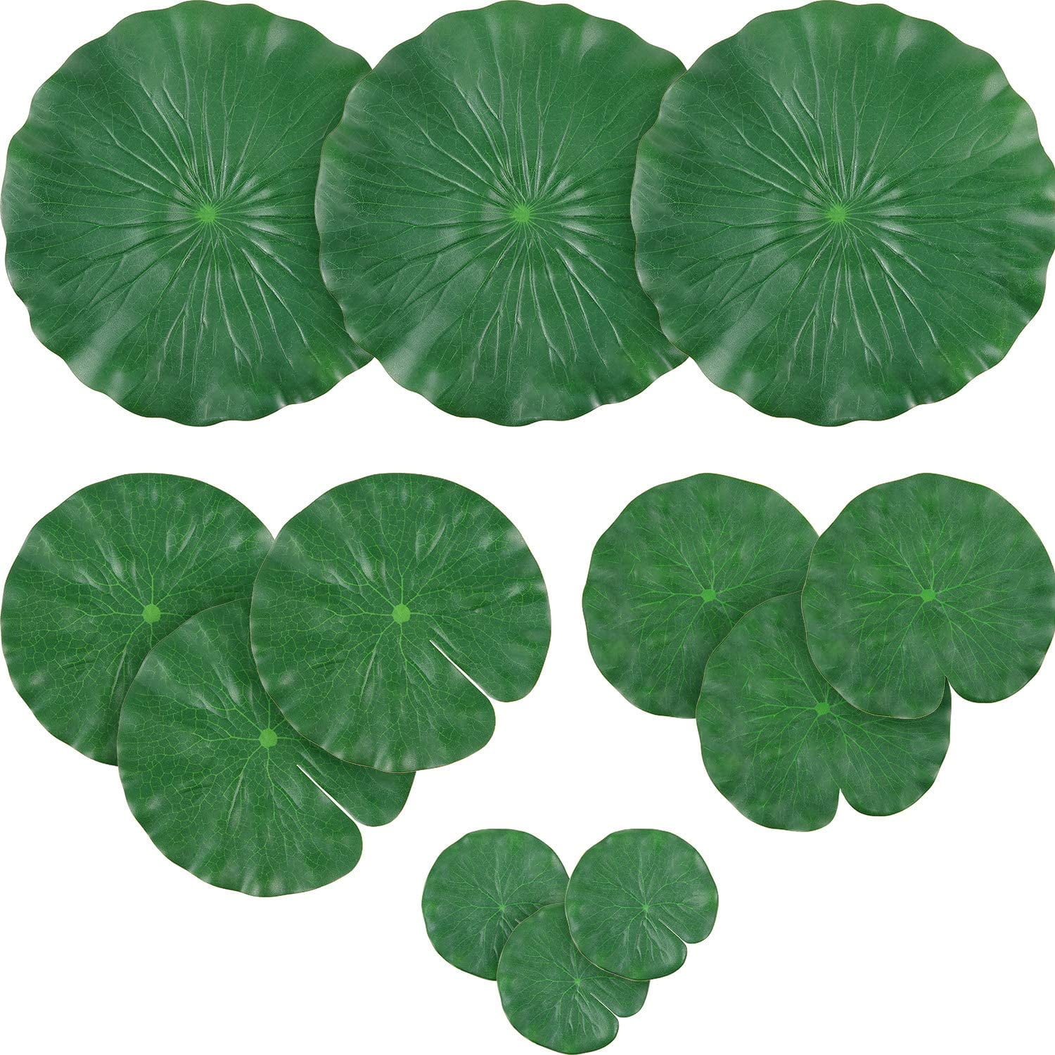 12 Pack Artificial Lily Pads Floating for Pond, 4 Sizes Lily Pad Fake Lotus Leaves Fish Decorations, Realistic Foam Water Plants for Koi Aquarium Fish Tank Pool Landscape Garden Decor
