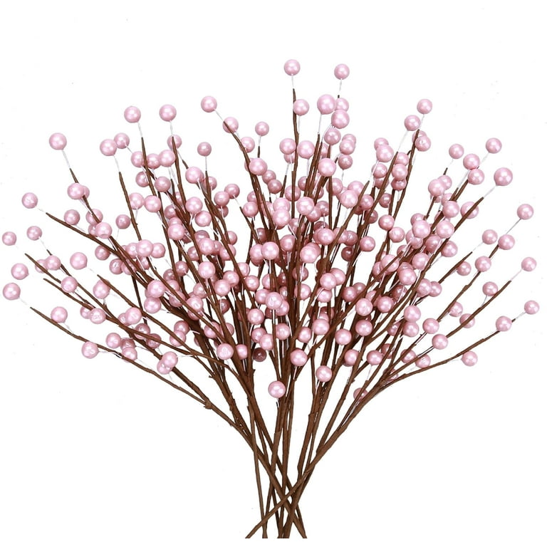 12 Pack Artificial Pink Berry Twig Stems 14 Artificial Holly Berry Picks  for Christmas Tree Vase DIY Crafts Wreath Fireplace Home Decor