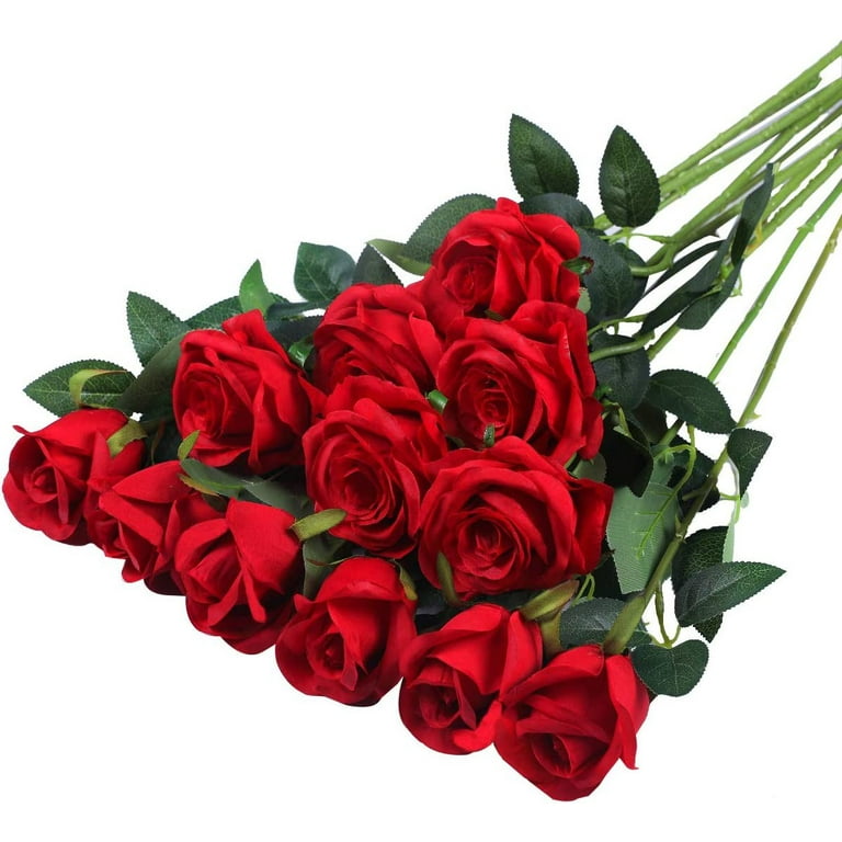  Artificial and Dried Flower Single Branch Red Rose Flowers Silk  Artificial Rose Long Stem for Home Party Decor Flowers Arrangement  Bridesmaids Bouquet Rose - ( Color: Rose-red ) : Home & Kitchen