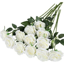 12 Pack Artificial Rose Flowers Realistic Silk Roses Bouquet Long Stem for Home Wedding Decoration Party (White)