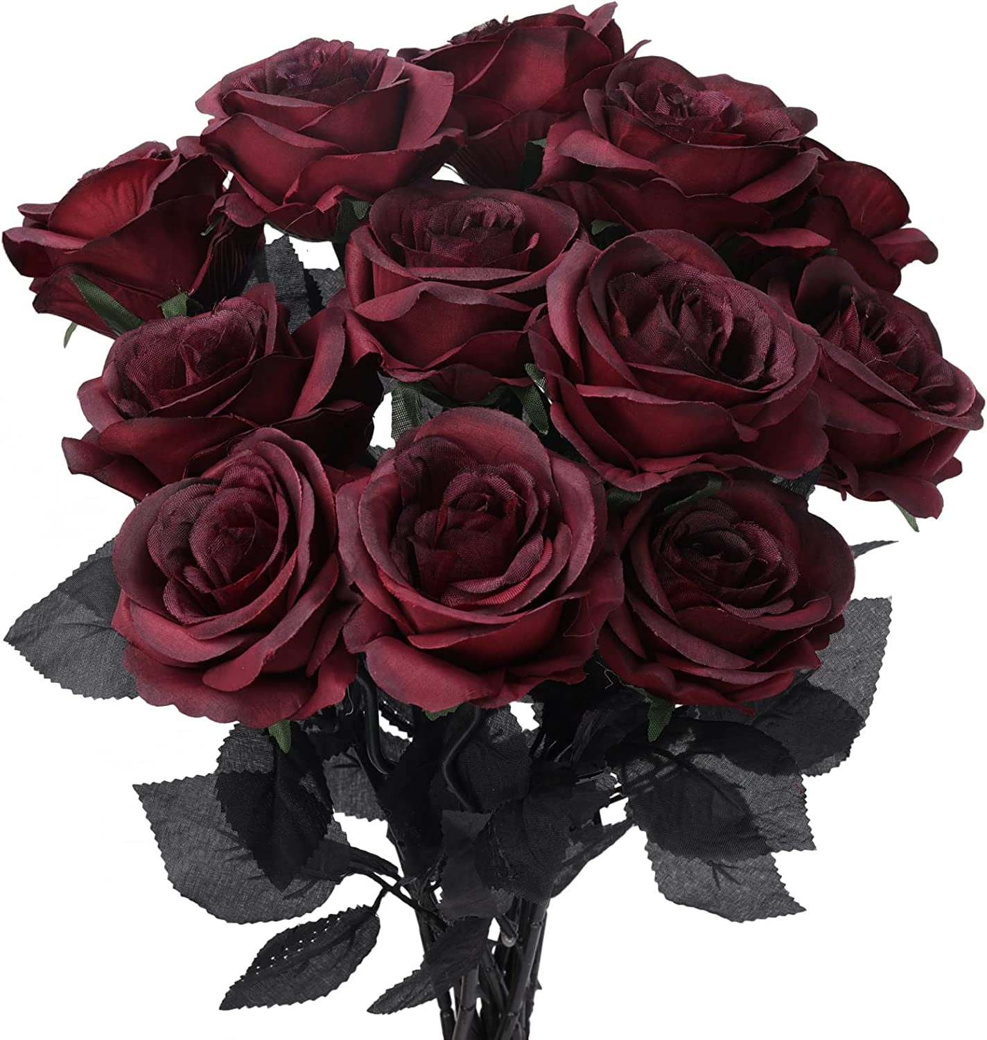 12 Pack Artificial Silk Roses Black Rose Flowers Lifelike Romantic Fake ...