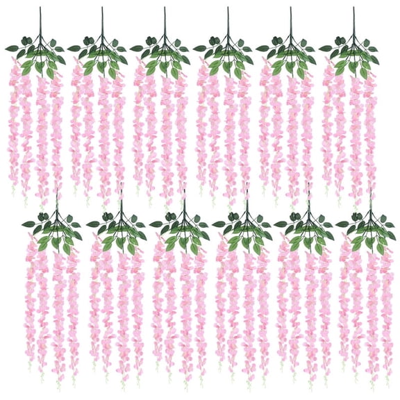 12 Pack Artificial Wisteria Flowers, Individually Wrapped, Tangle-Free Fake Hanging Vine Silk Flowers for Wedding Arch, Backdrop, Garden, Bedroom, Home Decor Pink