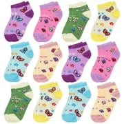 12-Pack Assorted Butterfly & Mushroom Pattern Toddler Girl Kids Cotton Socks Meidum 4-6 Years