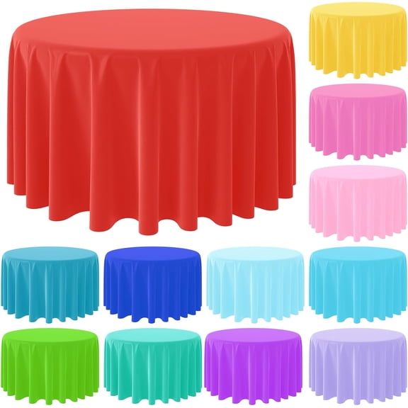 12 Pack Assorted Color Round Plastic Tablecloths Disposable Rainbow Tablecloth Colorful Round Table Covers for Rainbow Party Birthday Wedding Picnic Fiesta Home Party Decorations,12 Color,84Inch